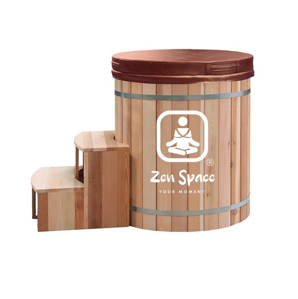 Zen Space Ice Bath Barrel- Cold Plunge Barrel with stairs, filter pump and accessories included